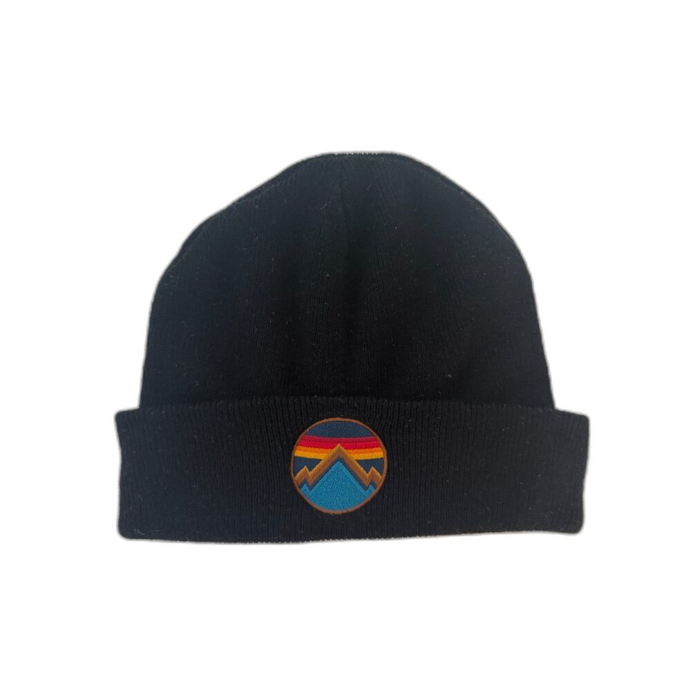 Aviator Nation Black Mountain Stripe Logo Knit Beanie Hat Made in California